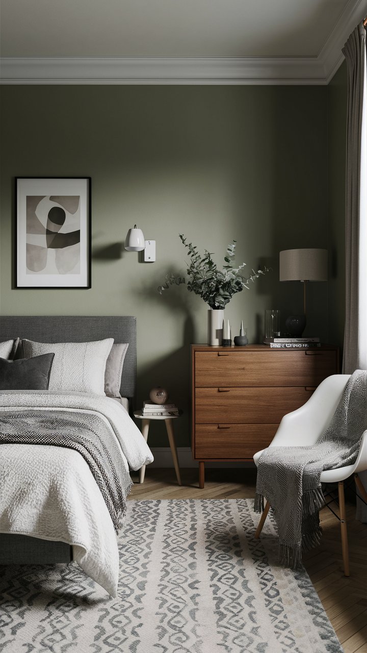 Tranquil Green Sanctuary: A Modern Bedroom Retreat