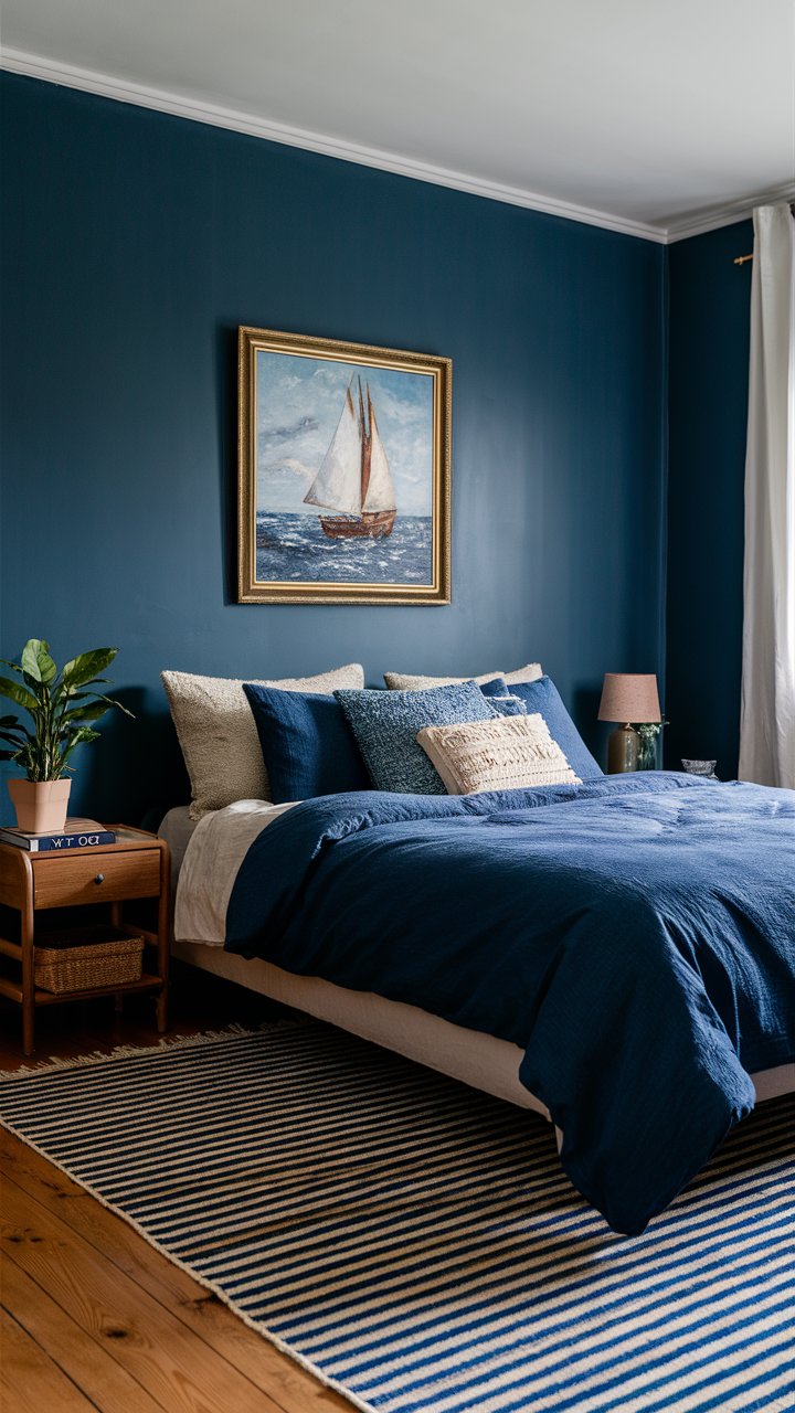 Nautical Blue Haven: A Tranquil Bedroom Sanctuary